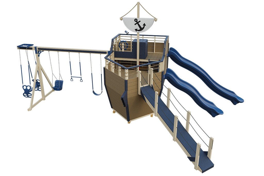 Poly Voyager vinyl playset Layout 3 in almond vinyl, blue accents