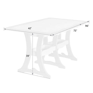 Dimension diagram of the rectangular surfboard patio table: 42 inch width, 72 and 96 inch lengths and 39 inch bar height
