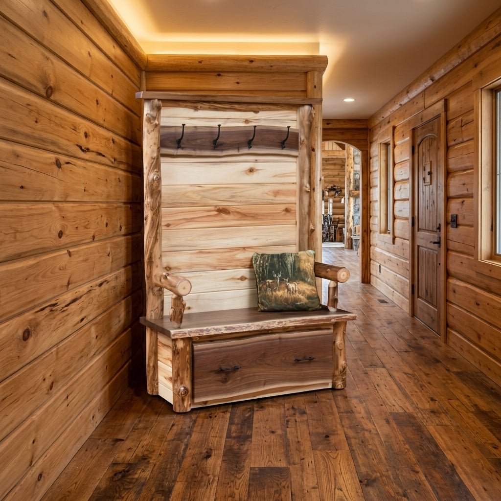 Amish Ponderosa Log Hall Bench