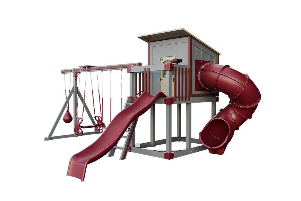 Rainier vinyl playset Layout 3 in slate gray vinyl, red accents