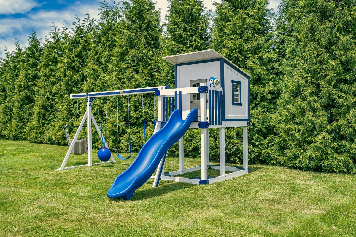 Rainier Vinyl Playset & Swing Set Kit – real-world photo (configuration and colors may differ from the layouts offered)