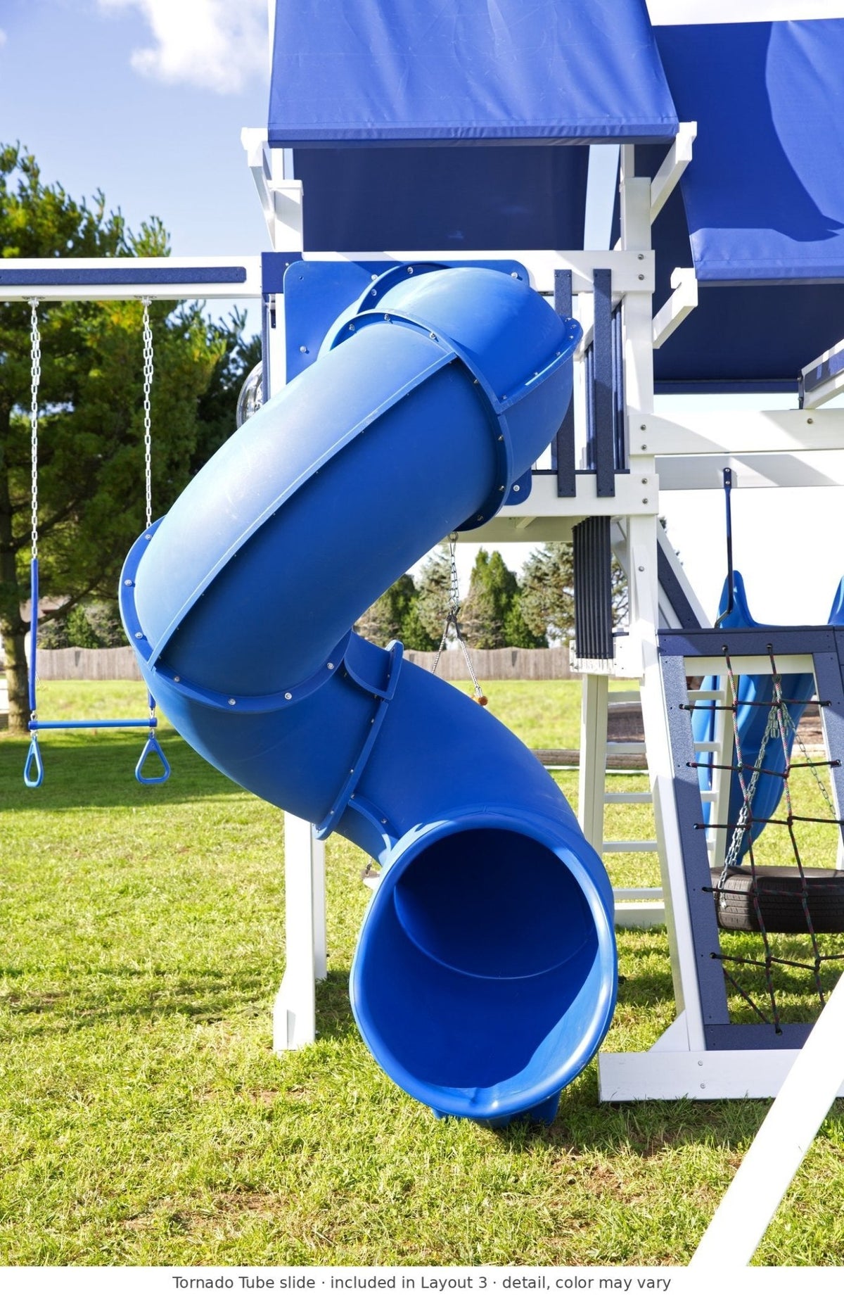 Tornado Tube slide detail – included in Layout 3 of the Rainier Vinyl Playset & Swing Set Kit