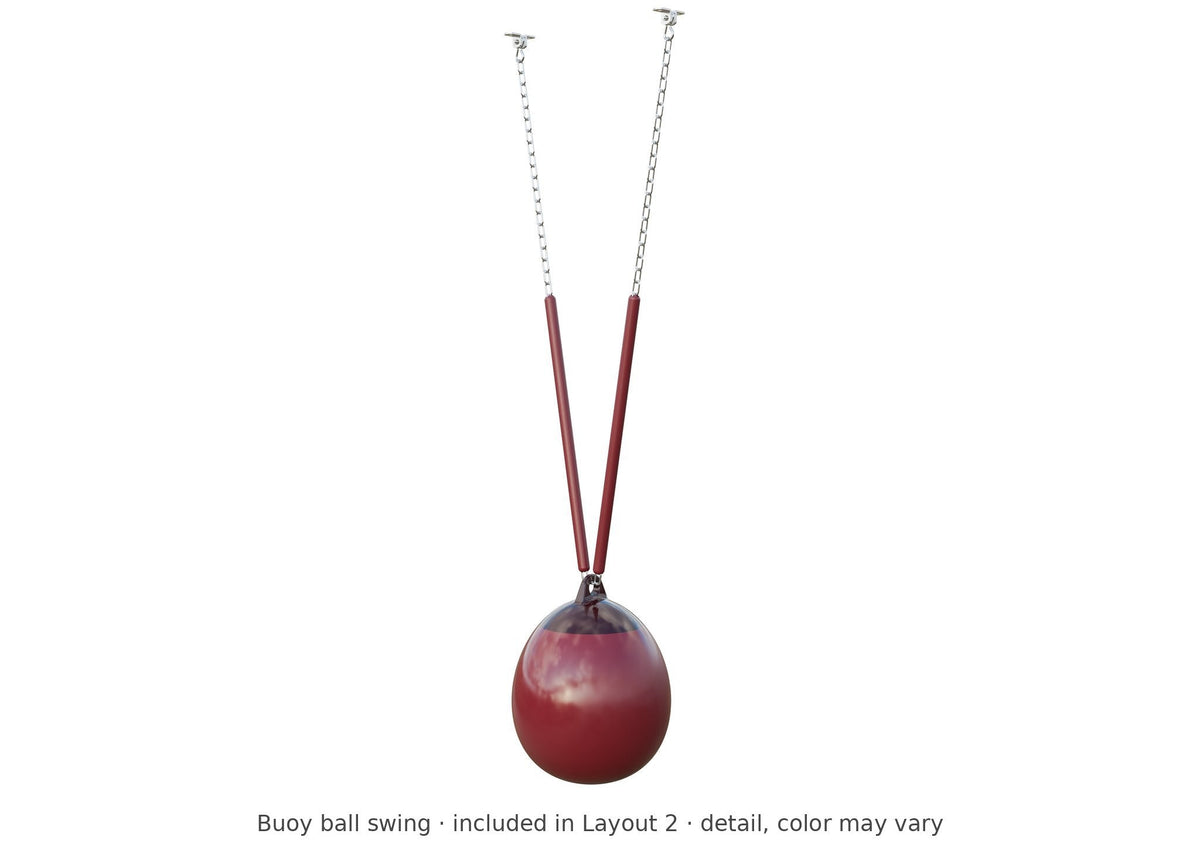 Buoy ball swing detail – included in Layout 2 of the Rambler Peak Vinyl Playset & Swing Set Kit