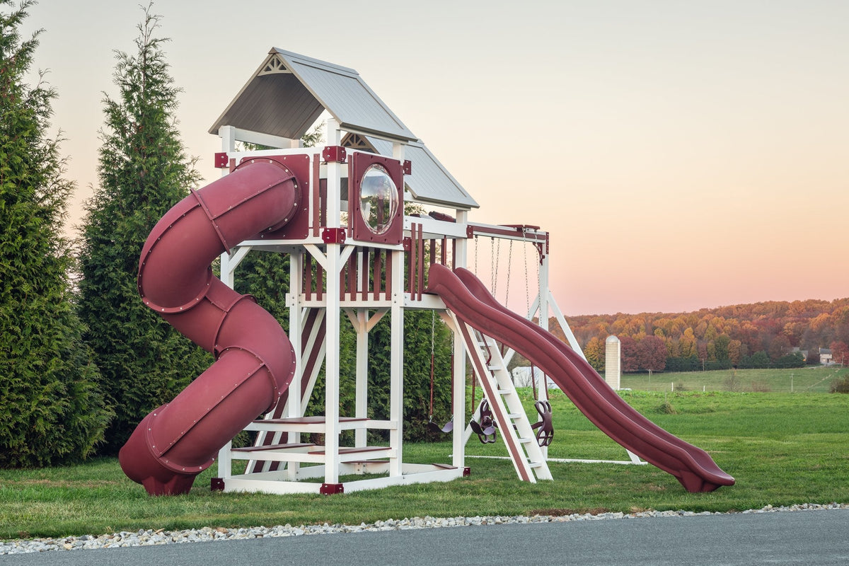 Rambler Peak Vinyl Playset & Swing Set Kit – real-world photo (configuration and colors may differ from the layouts offered)