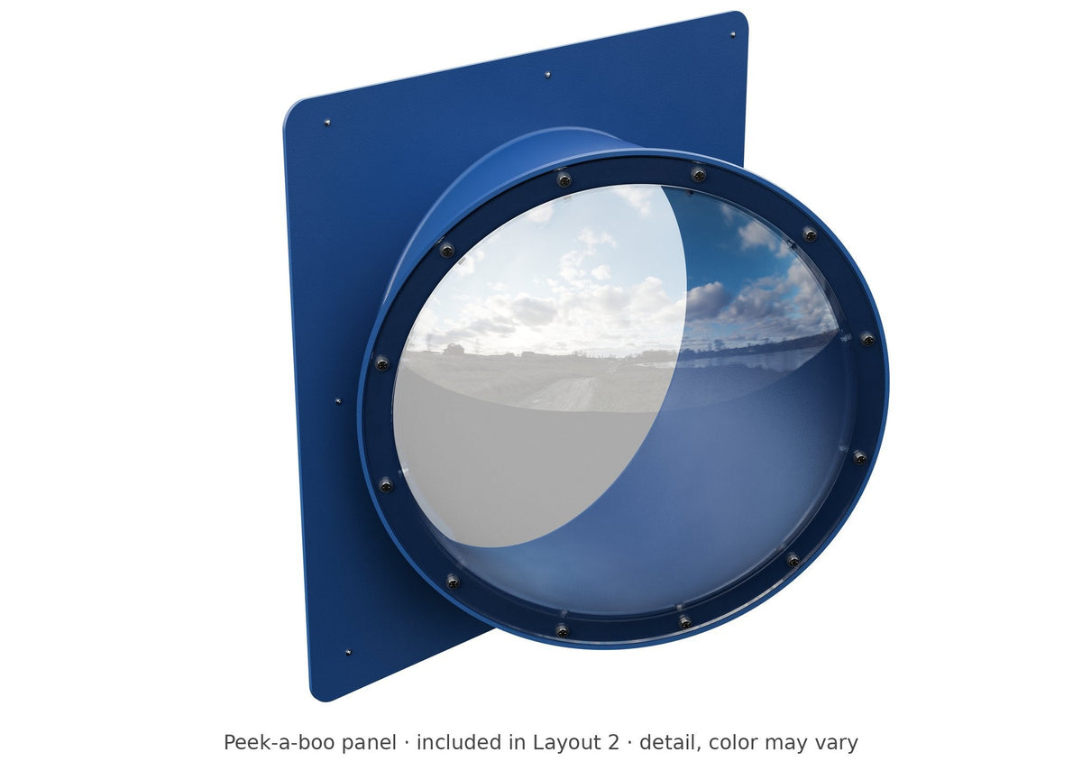 Peek-a-boo panel detail – included in Layout 2 of the Rambler Peak Vinyl Playset & Swing Set Kit
