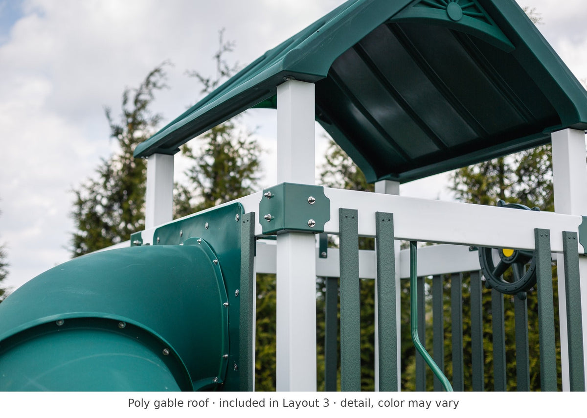 Poly gable roof detail – included in Layout 3 of the Rambler Peak Vinyl Playset & Swing Set Kit