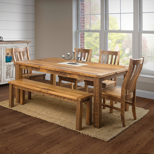 Amish Rustic Prairie Reclaimed Wood Farmhouse Dining Table & Chair Set