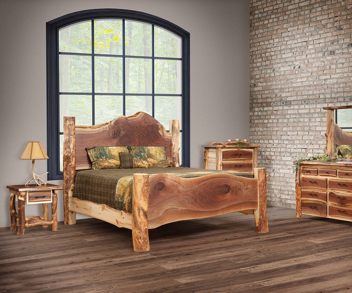 Amish Sawtooth Aspen & Walnut 5pc Bedroom Set