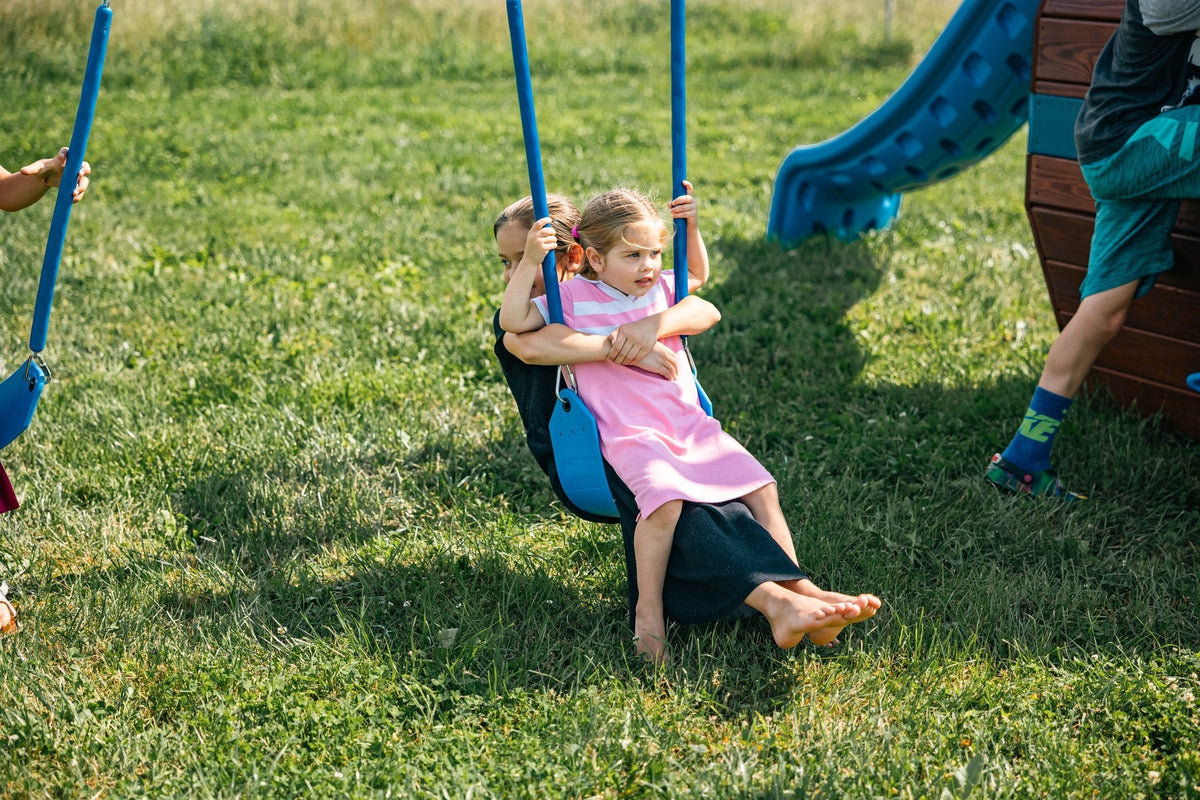 Scout Camper Wooden Swing Set & Playset Kit – real-world photo (configuration and colors may differ from the layouts offered)