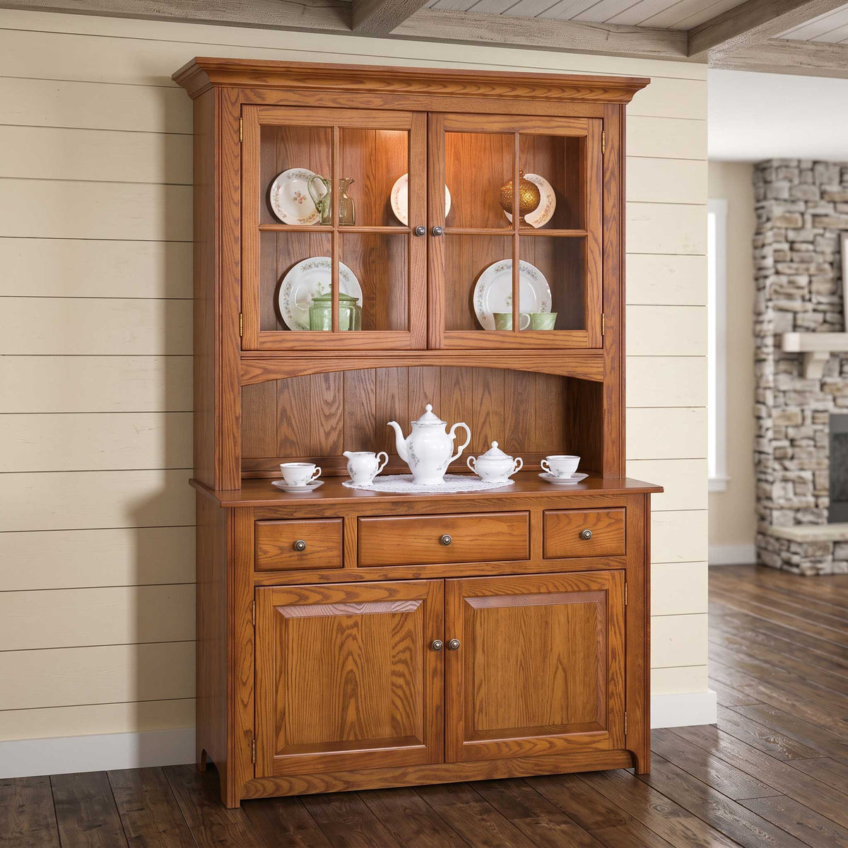 Amish Shaker 2 Door Large Dining Storage Hutch