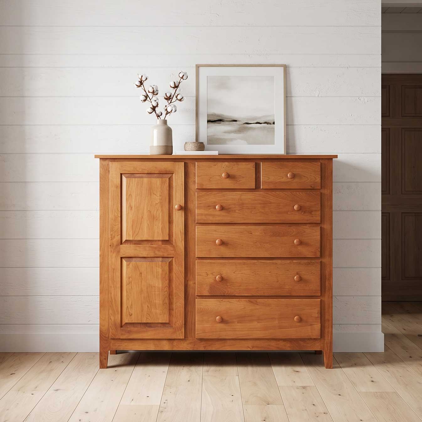 Amish Shaker Windsor 6 Drawer Gentleman Chest with Door