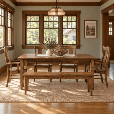Amish Shaker Extendable Leg Dining Table shown in the dining room of a craftsman bungalow home