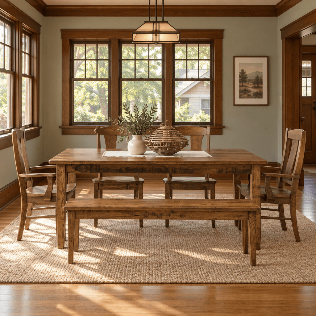 Amish Shaker Extendable Leg Dining Table shown in the dining room of a craftsman bungalow home