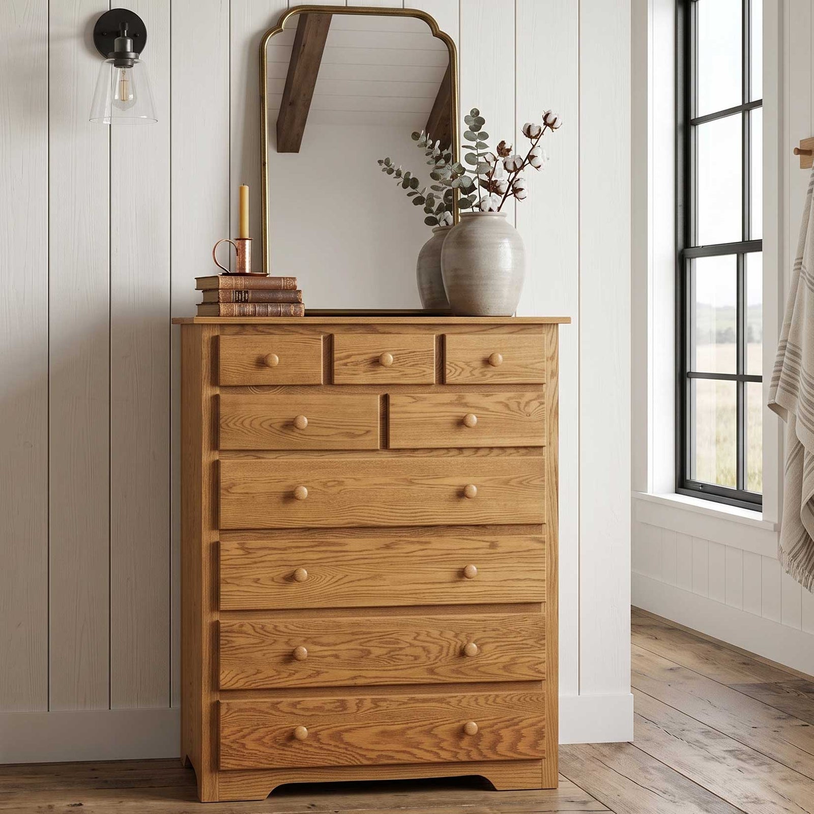 Eden Amish Shaker 9-drawer Chest shown in the bedroom of a transitional home