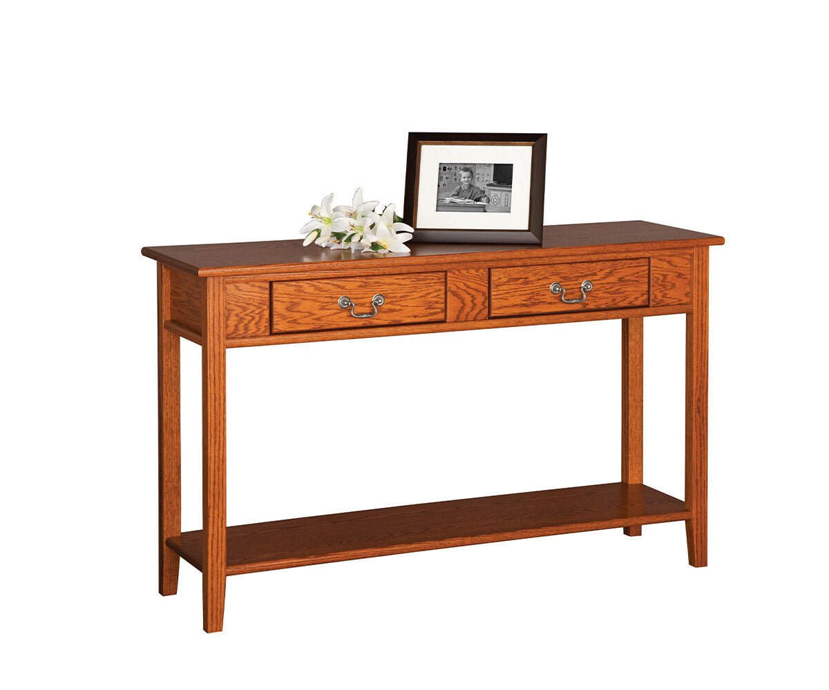 Amish Sofa Table shown in the living room of a modern farmhouse home