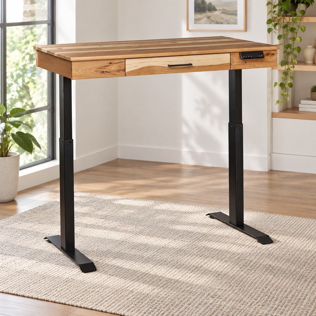 Amish Solid Wood 50" Electric Standing Desk with Keyboard Drawer