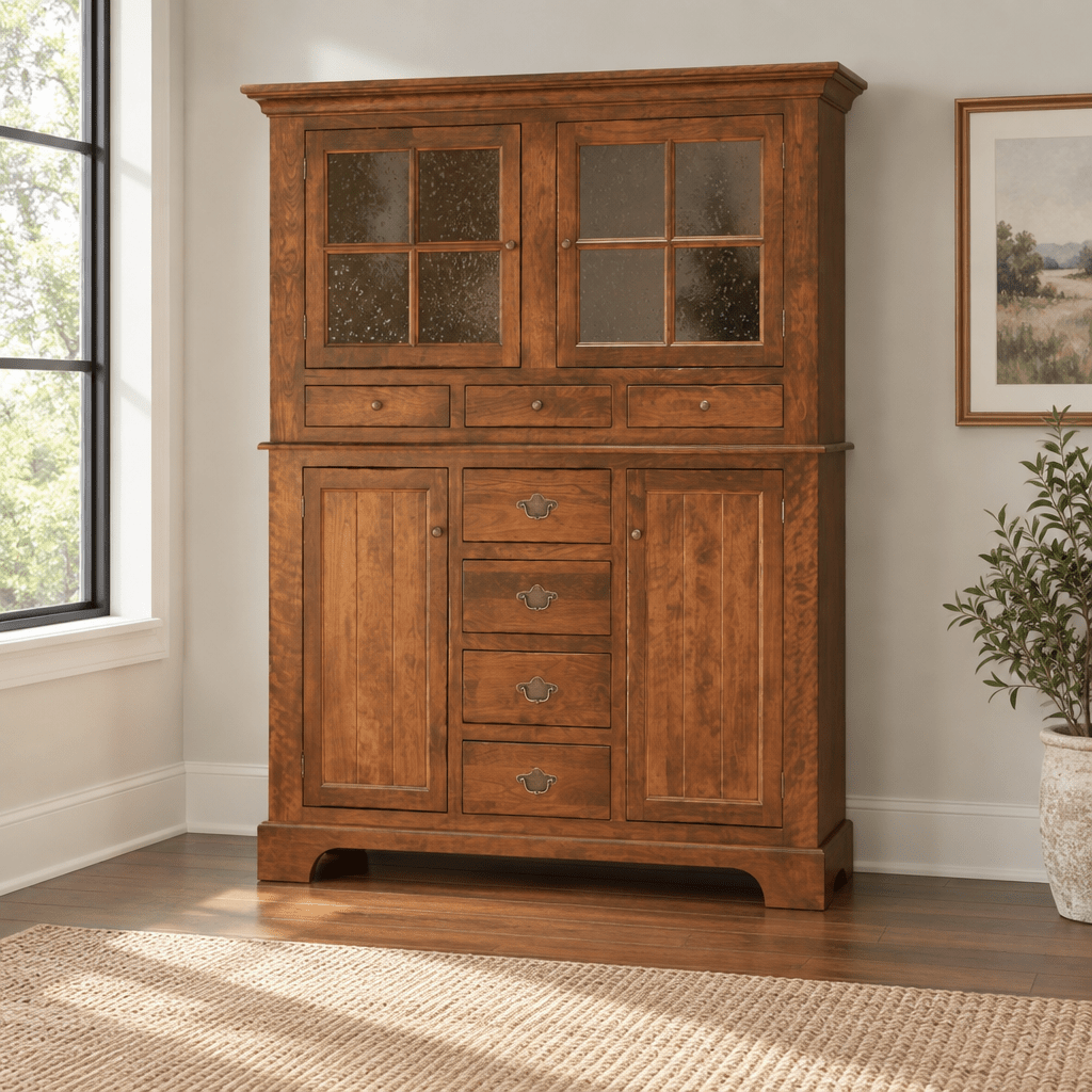 Amish Solid Wood Alexandria Hutch shown in the dining room of a transitional home