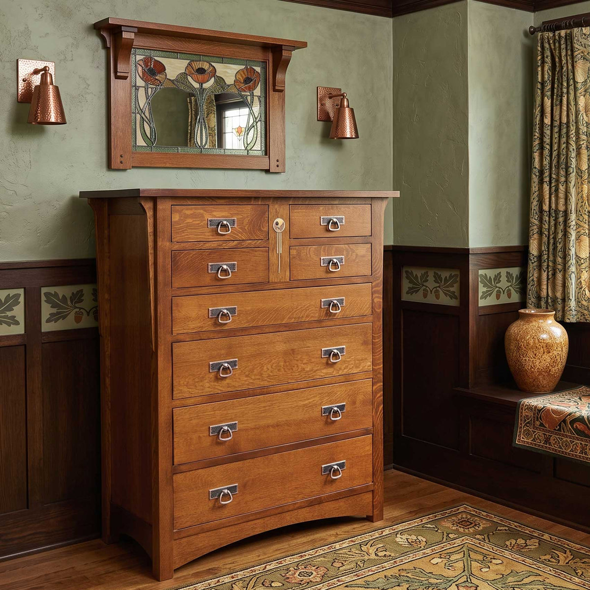 Cómoda Amish Artesano de madera maciza con 8 cajones