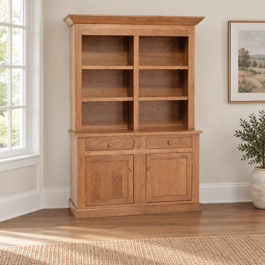 Amish Solid Wood Charleston Hutch shown in the dining room of a transitional home