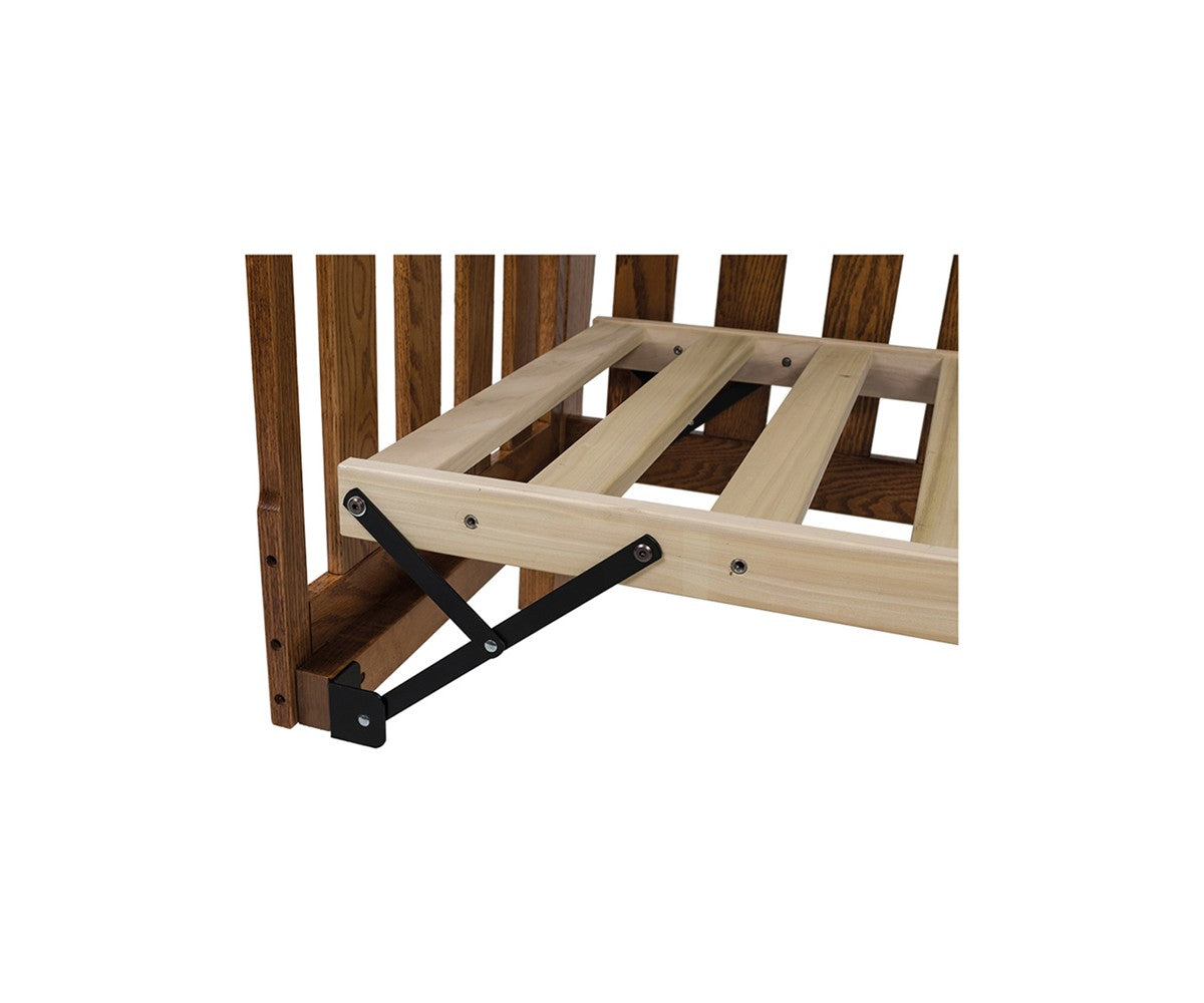 Haven Panel Amish Convertible Baby Crib - three-position Y-frame mattress support (designed to leave no holes in the crib)