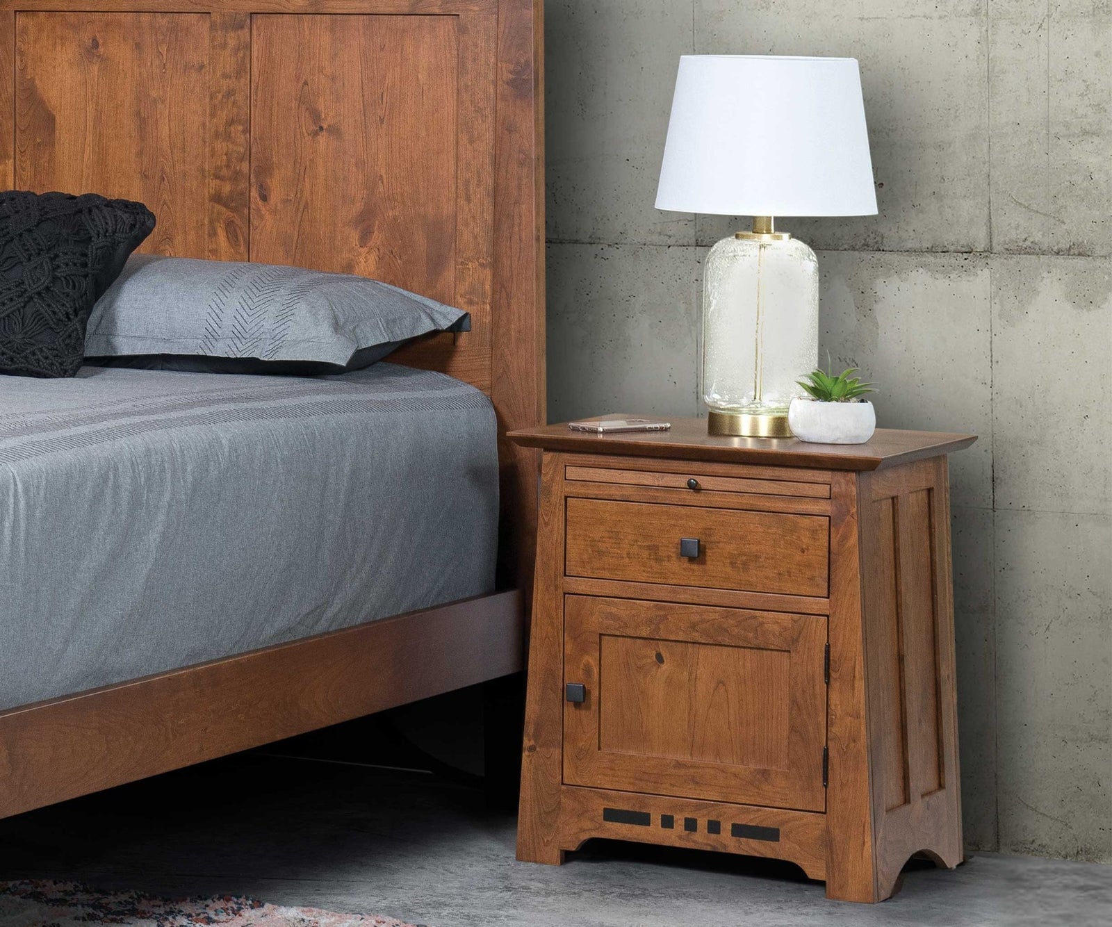Amish Solid Wood Van Nuys Door Nightstand with Pullout - snyders.furniture