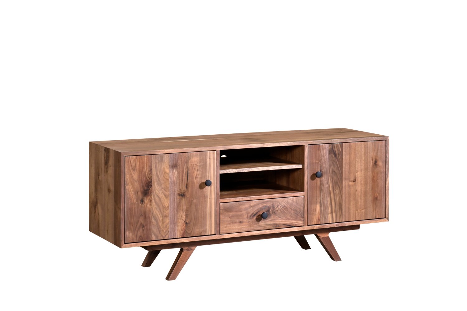 Amish Solid Wood Walnut Mid Century Modern Palo Alto Solid Wood Media TV Console - snyders.furniture