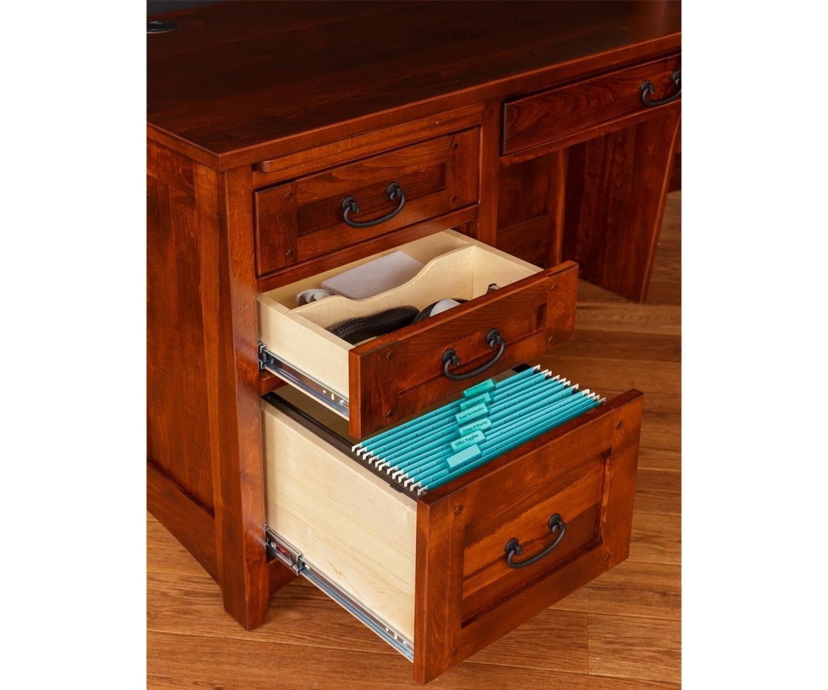 Amish Sugar Grove Mission Solid Wood L-Shaped Desk with Hutch - dovetailed file drawer on full-extension slides
