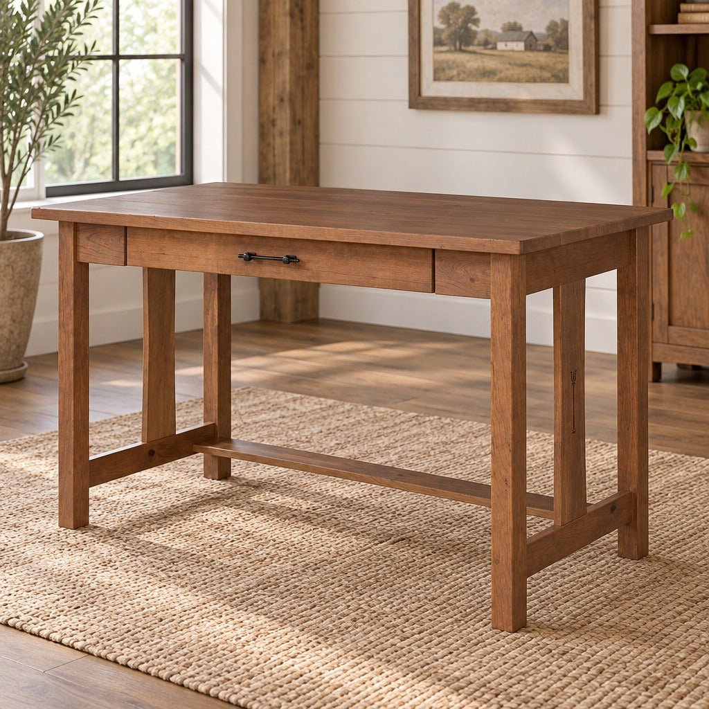 Amish Sugarcreek Rustic Farmhouse Solid Wood 50" Library Desk with Keyboard Drawer