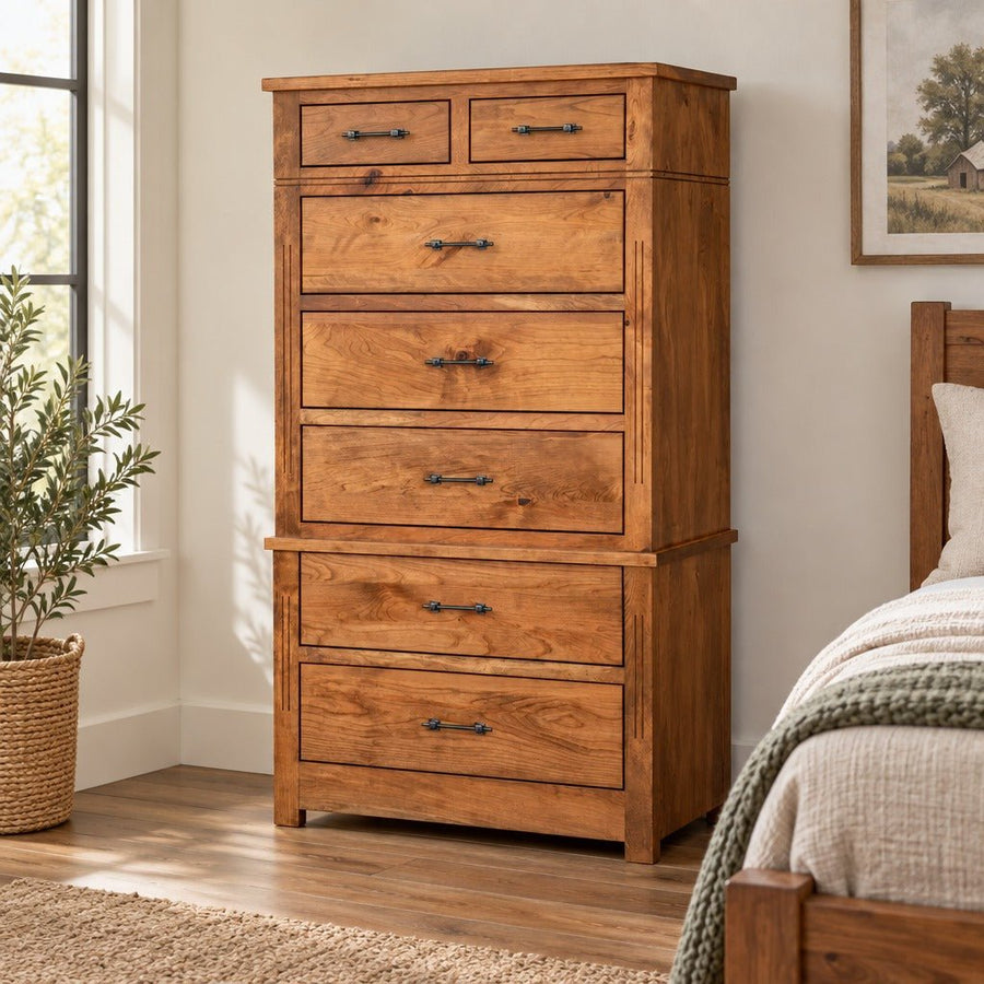 Amish Sugarcreek Rustic Farmhouse Solid Wood Chest on Chest