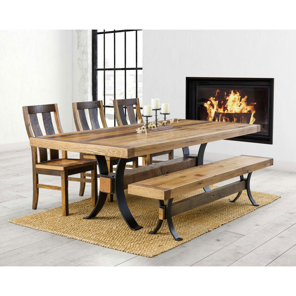 Amish Timber Frame Rustic Barnwood 72&quot; Dining Trestle Table Set - snyders.furniture