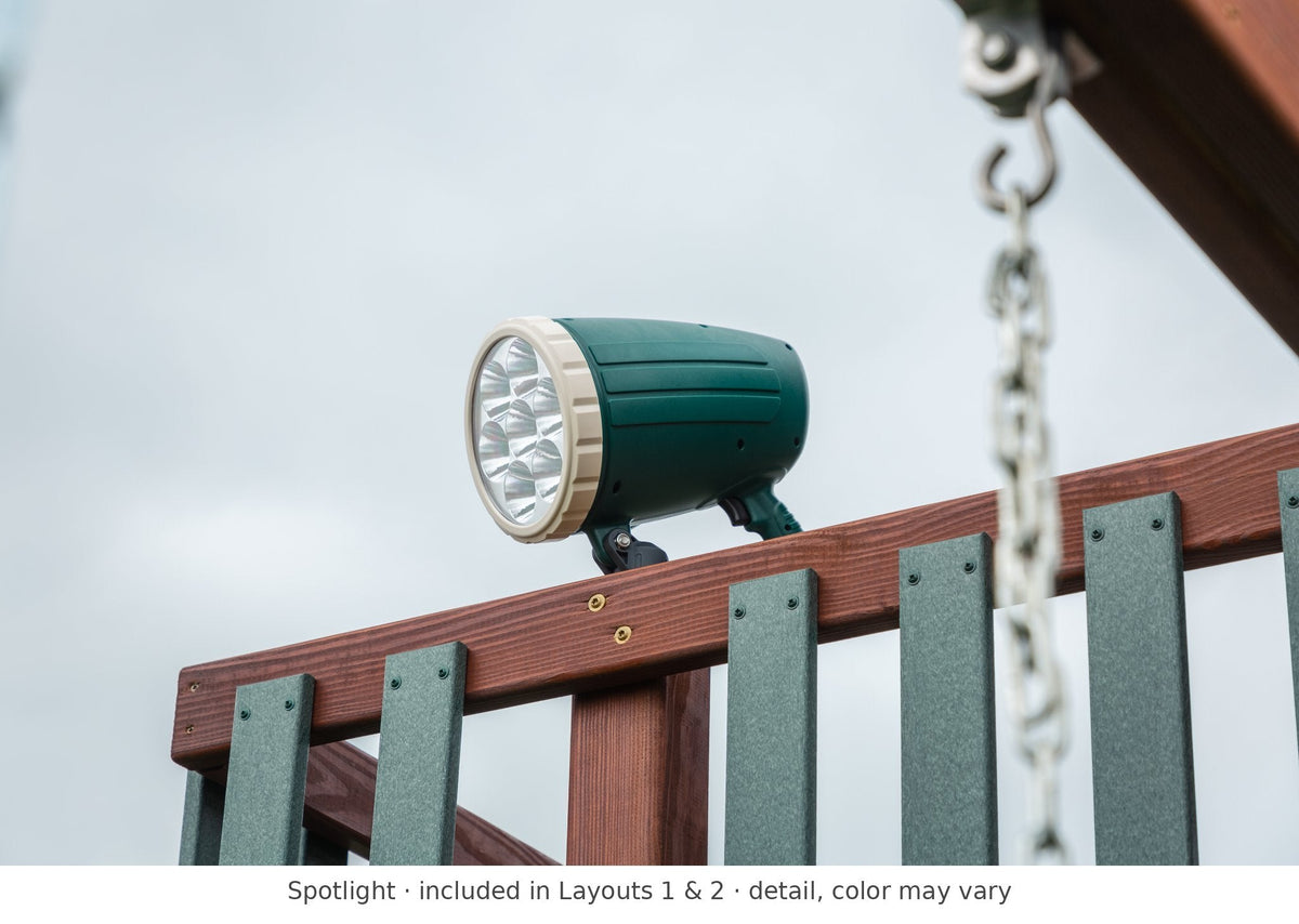 Spotlight detail – included in Layouts 1 & 2 of the Trading Post Wooden Swing Set & Playset Kit