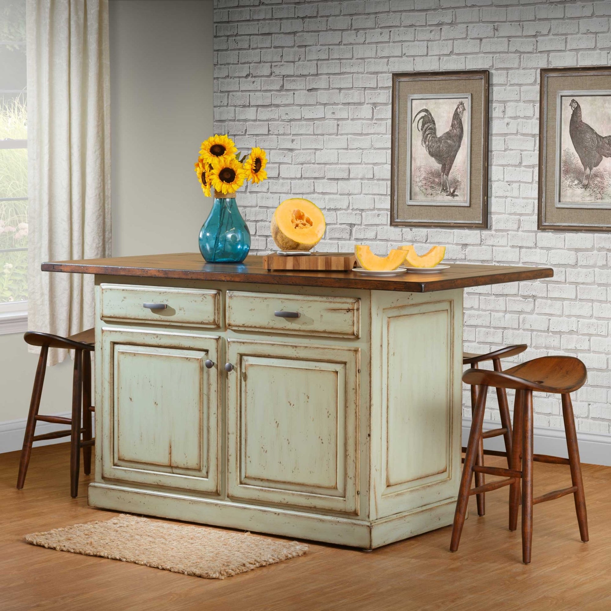 Amish Traditional Kitchen Island with 4 Saddle Stools - snyders.furniture