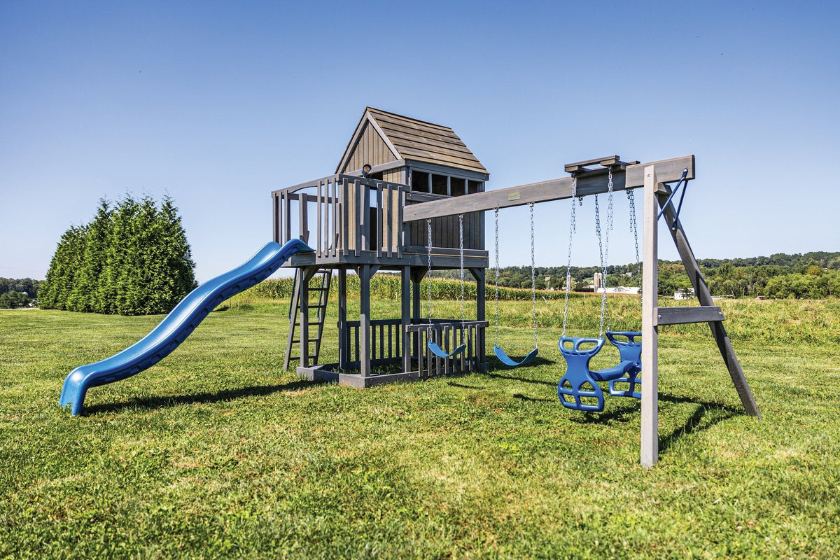 Tree House Wooden Swing Set & Playset Kit – real-world photo (configuration and colors may differ from the layouts offered)