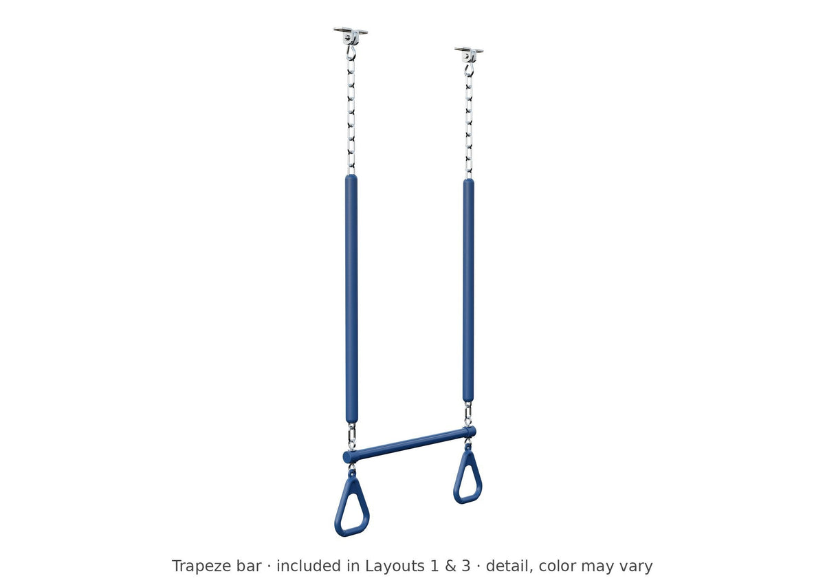 Trapeze bar detail – included in Layouts 1 & 3 of the Tree House Wooden Swing Set & Playset Kit