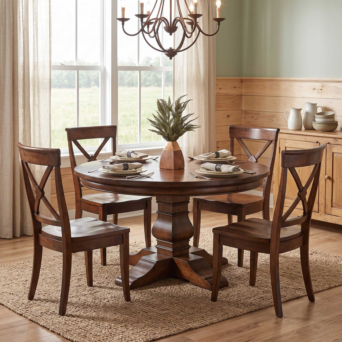 Amish Tuscany Round Expandable Pedestal Dining Table