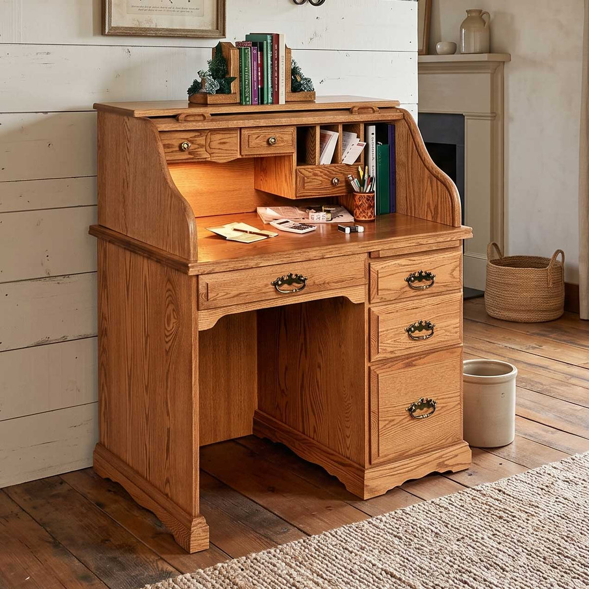 Amish Solid Wood Roll Top Desk