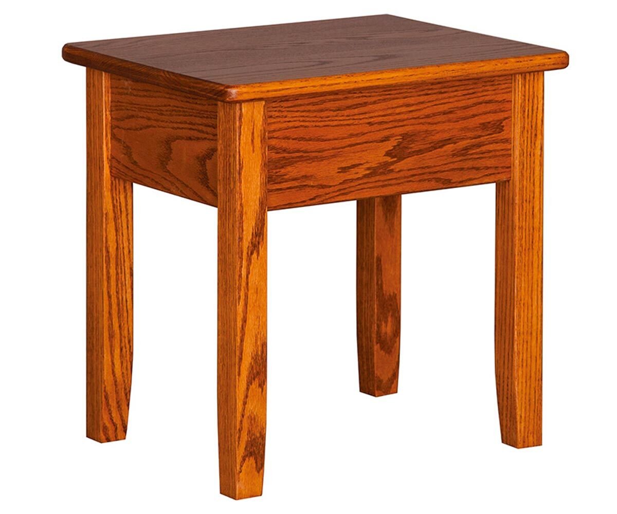 Small oak vanity bench with a plain seat, square tapered legs and simple apron, shown on a white background