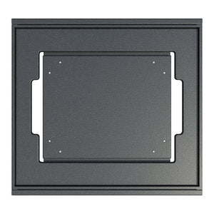 Top-down view of the black poly ottoman base showing the inset hideaway tray with cut-out handles