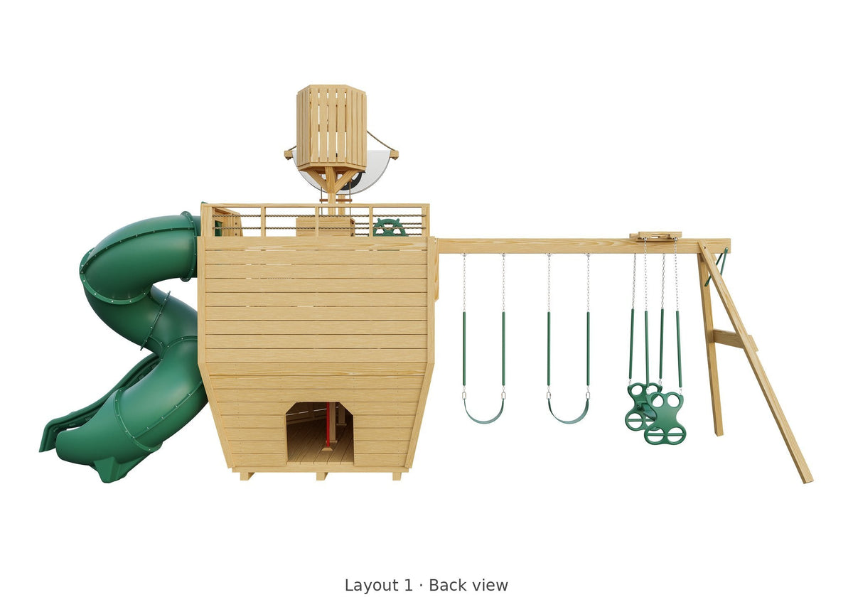 Amish Voyager Wooden Swing Set & Playset Kit – Layout 1, back view