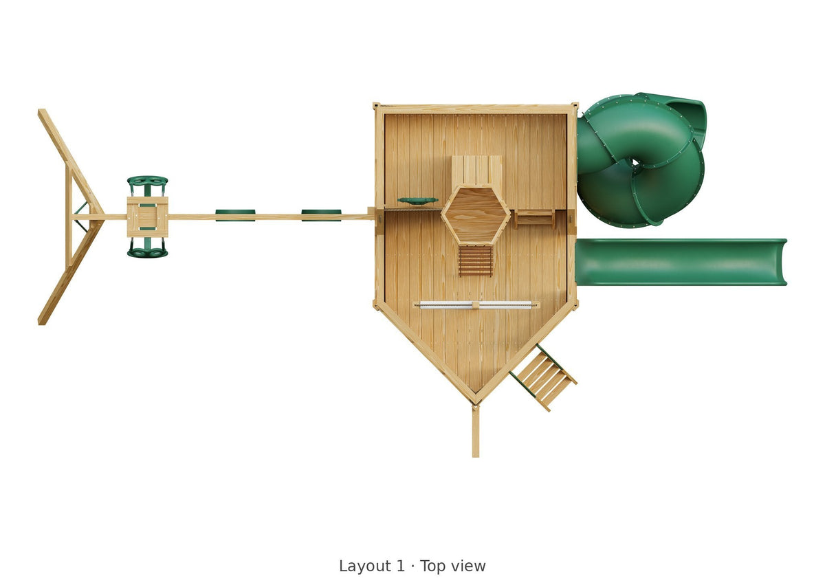 Amish Voyager Wooden Swing Set & Playset Kit – Layout 1, top view