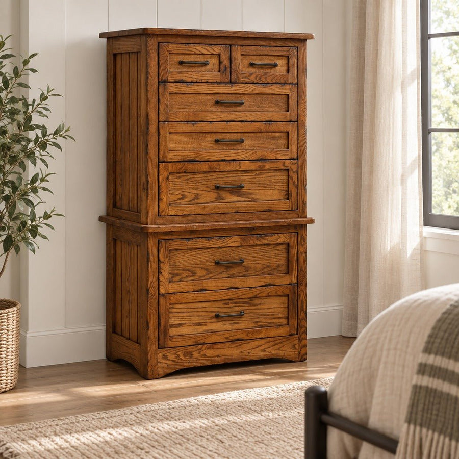 Amish Walnut Creek Farmhouse Solid Wood Chest on Chest
