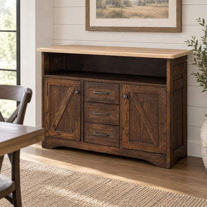 Amish Walnut Creek Farmhouse Solid Wood Dining Server with 2 Doors and Center Drawers