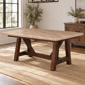 Amish Walnut Creek Farmhouse Solid Wood Extendable Dining Table with Self-Storing Leaves