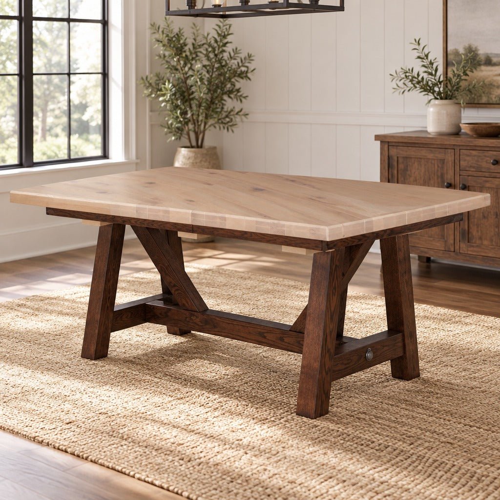 Amish Walnut Creek Farmhouse Solid Wood Extendable Dining Table with Self-Storing Leaves