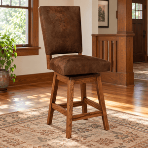 Amish Warner Cushion Swivel Bar Stool shown in the living room of a craftsman bungalow home