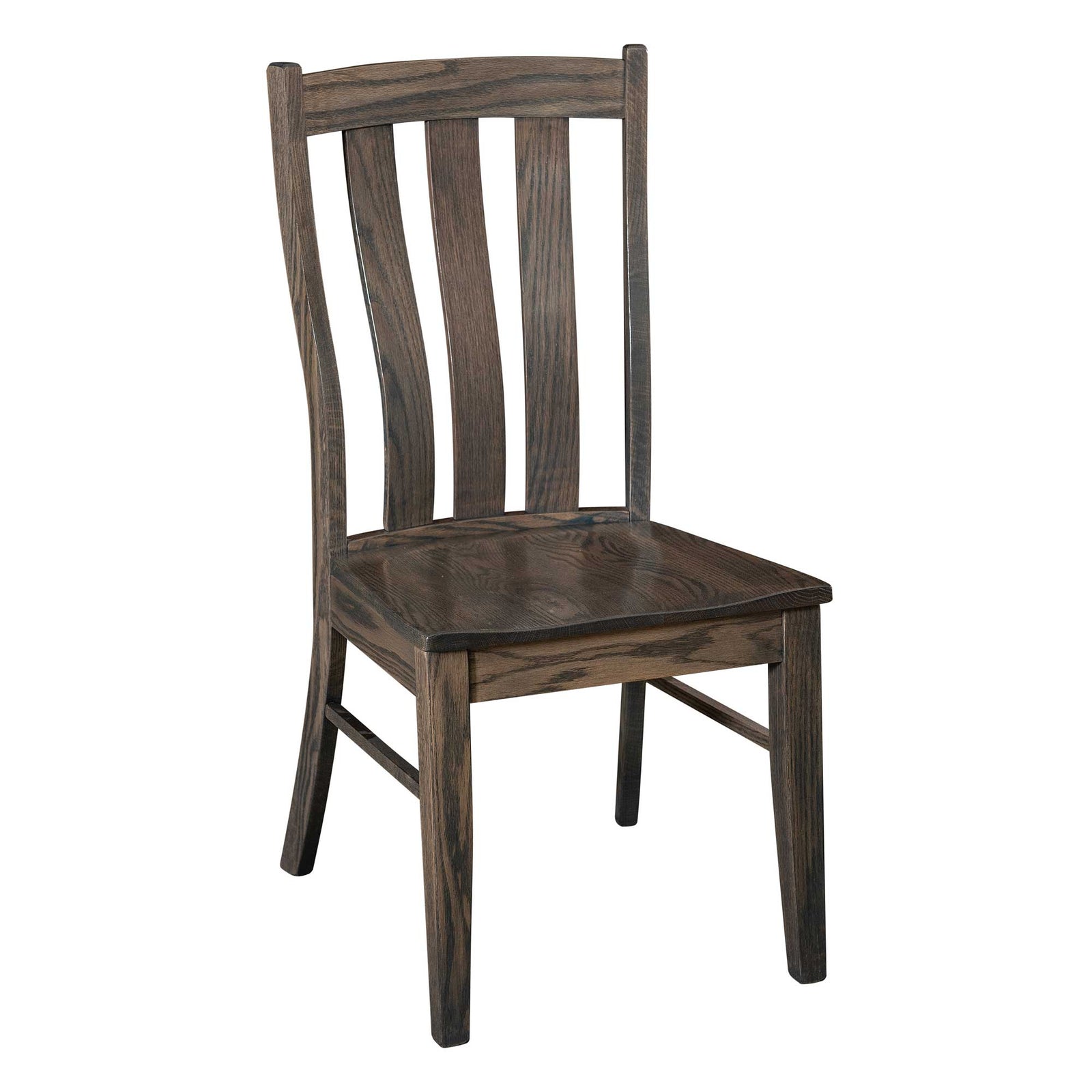 Cream painted Willow lumbar dining chairs with curved slat backs and natural wood seats around a round two-tone pedestal table