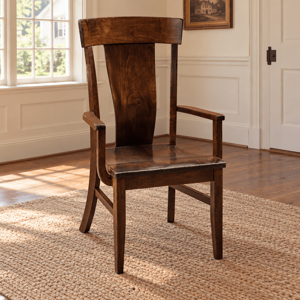 Baldwin Amish Solid Wood Arm Chair shown in the dining room of a traditional colonial home