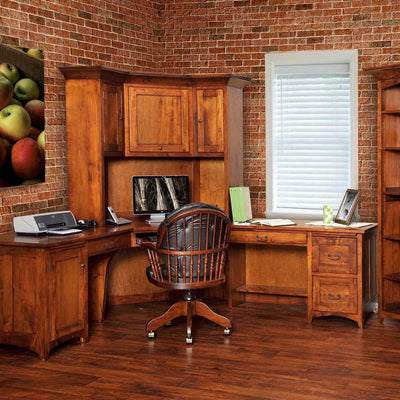 Amish Sugar Grove Mission Solid Wood 3-Piece Corner Desk with Corner Hutch