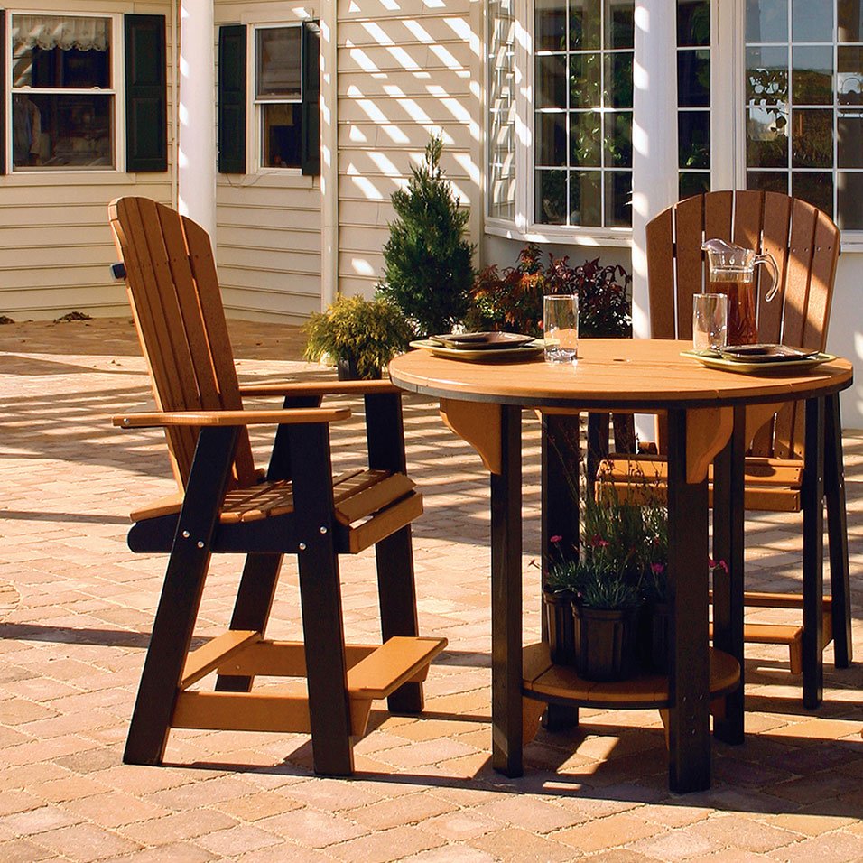 Cedar &amp; Black 42&quot; Amish Patio 3pc Round Adirondack Bar Height Table &amp; Chair Set for 2 - snyders.furniture