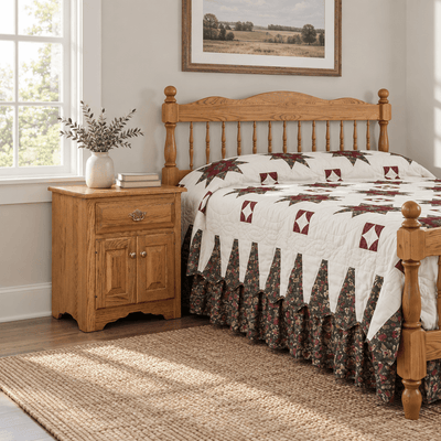 Eden Amish Country 1 Drawer 2 Door Nightstand shown in the bedroom of a transitional home